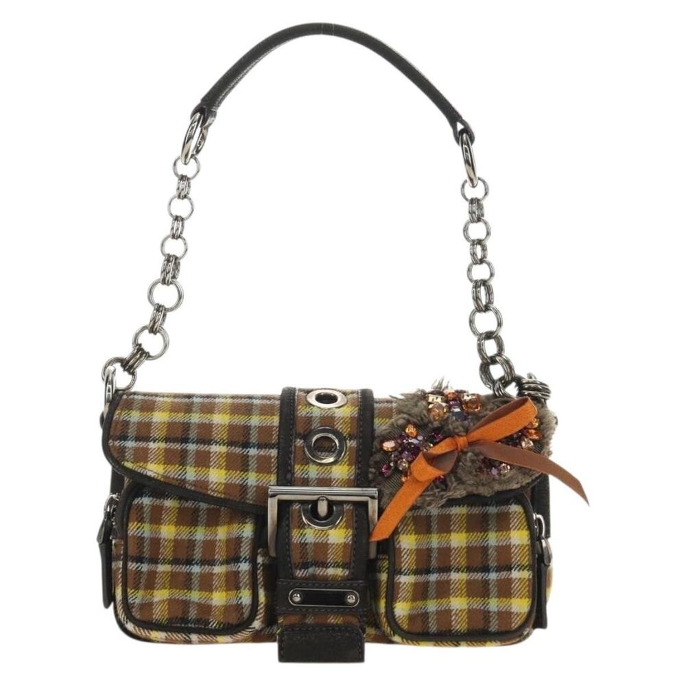 Prada Canvas Chain Shoulder Bag Brown